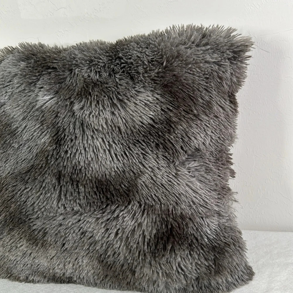 NICOLE MILLER SHAGGY FAUX FUR GRAY LARGE ACCENT THROW PILLOW - Picture 3 of 10
